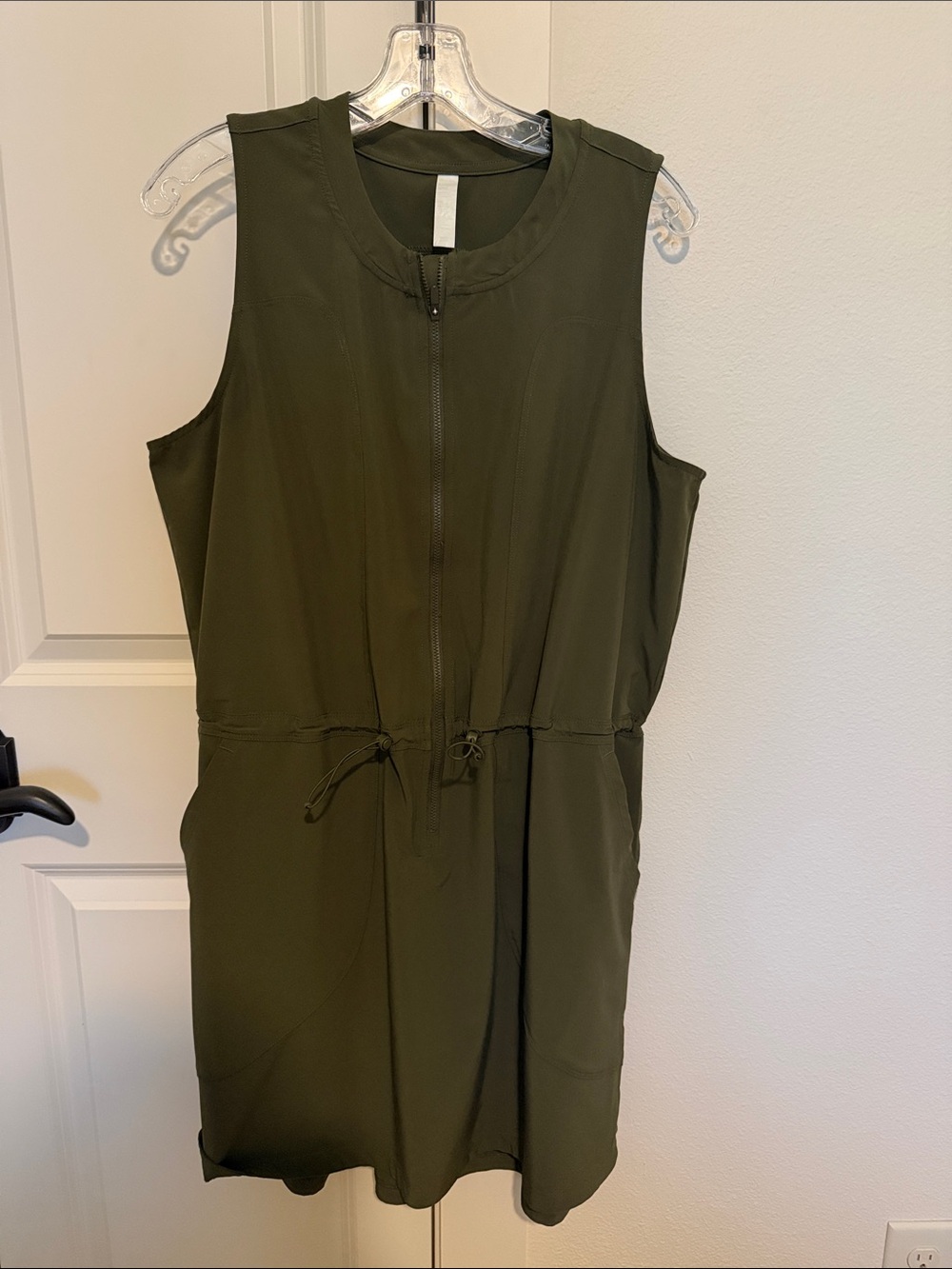 Zella Olive Sleeveless Zip-Front Drawstring Midi Dress